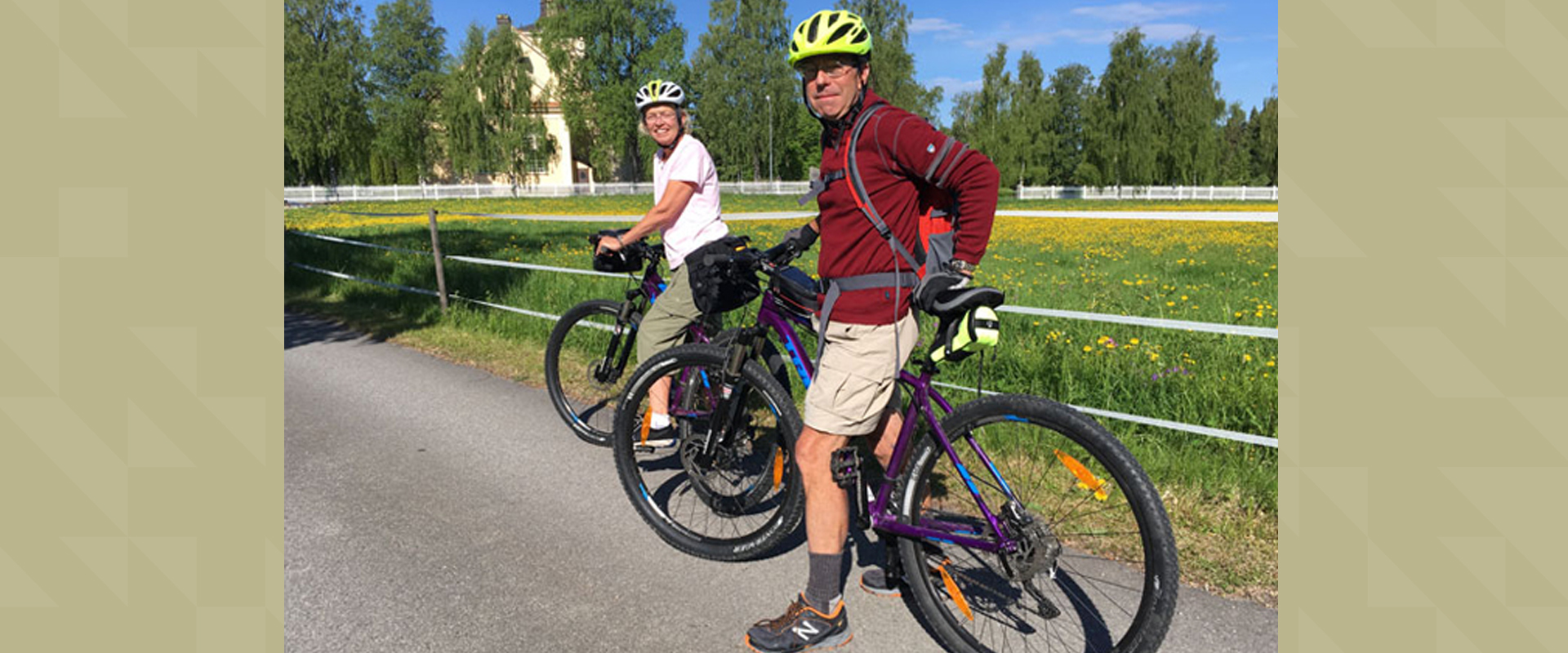 A woman and a man biking